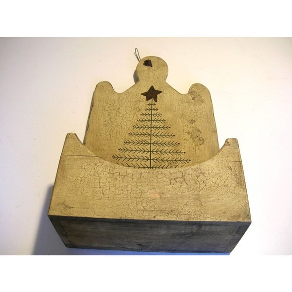 Primitive Hanging Wood Box Feather Tree Design - Picture 2 of 8